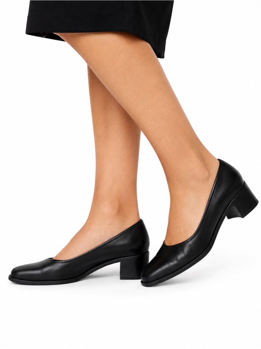 Bruno Magli Black Leather Mid Block Heel Pumps